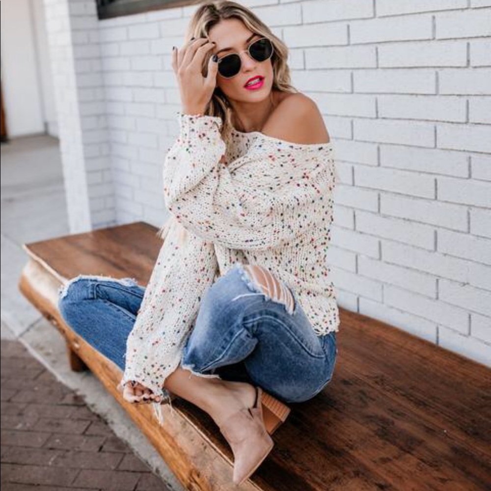 Confetti Knit Distressed Cropped Sweater